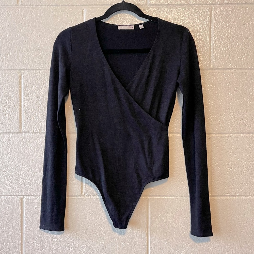 Aritzia Wilfred Free Black Sweater Knit Wrap Bodysuit Size Small